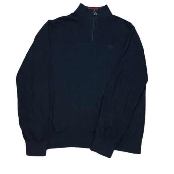 A l X Armani Exchange Quarter Zip Up Sweater Mock Neck Navy Large Men's - Picture 2 of 12